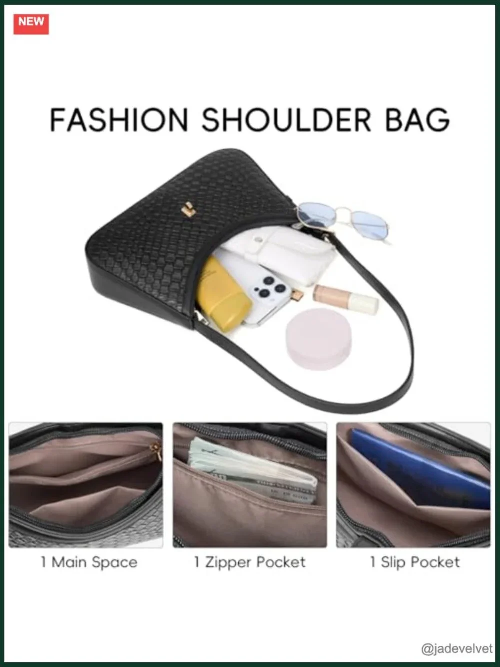 Vegan Leather Hobo Crossbody Bag with Adjustable Strap Crescent Shape